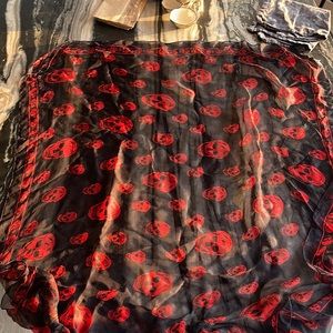 Alexander McQueen black and red skull silk scarf
